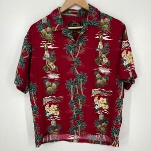 Hawaiian Reserve Collection Mens Red Tropical Aloha Rayon Shirt Medium Vtg